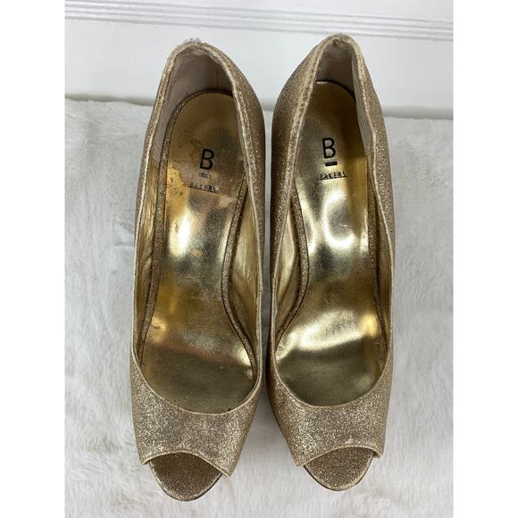 Bakers Gold Glitter Fabric Platform Pumps Size 7 - Picture 6 of 7